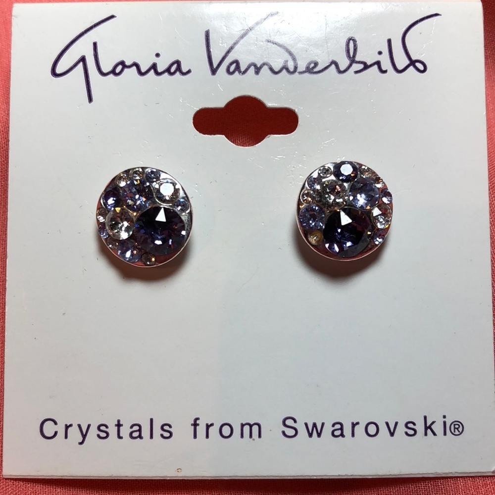Swarovski Crystal Earrings (set) by Gloria Vanderbilt; purple & clear crystals